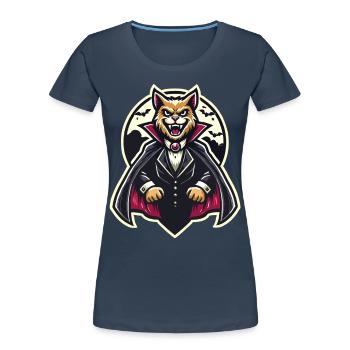 Vampire Cat Cute Halloween Cat - Women's Premium Organic T-Shirt - navy - Front - Mia (176cm)