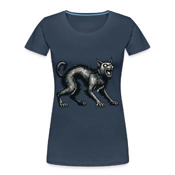 Creepy Black Witch Cat Scary Cat - Women's Premium Organic T-Shirt - navy - Front - Mia (176cm)