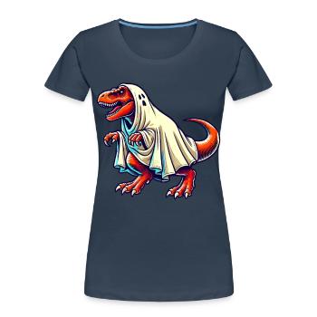 Mignon Dinosaure Fantôme Drôle T-Rex - T-shirt bio Premium Femme - bleu marine - Devant - Mia (176cm)