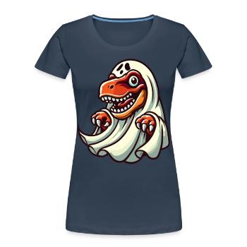 Mignon Dinosaure Fantôme Drôle T-Rex - T-shirt bio Premium Femme - bleu marine - Devant - Mia (176cm)