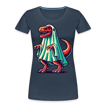 Cute Dinosaur Ghost Funny T-Rex - Women's Premium Organic T-Shirt - navy - Front - Mia (176cm)