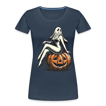 Seductive Ghost Funny Halloween Design - Women's Premium Organic T-Shirt - navy - Front - Mia (176cm)