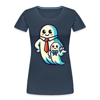 papa fantôme père avec son fils drôle halloween - T-shirt bio Premium Femme - bleu marine - Devant - Mia (176cm)