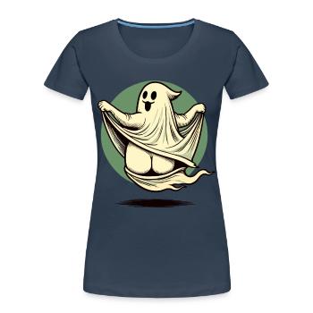 Funny Halloween Ghost Freak Under Sheet - Women's Premium Organic T-Shirt - navy - Front - Mia (176cm)
