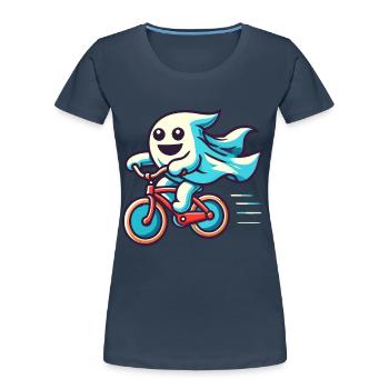 Bicycle Riding Ghost Funny Ghost - Women's Premium Organic T-Shirt - navy - Front - Mia (176cm)