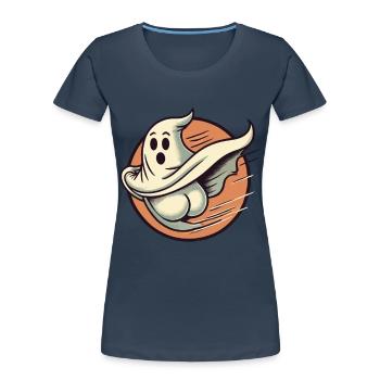 Funny Halloween Ghost Freak Under Sheet - Women's Premium Organic T-Shirt - navy - Front - Mia (176cm)