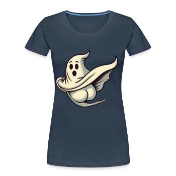Funny Halloween Ghost Freak Under Sheet - Women's Premium Organic T-Shirt - navy - Front - Mia (176cm)