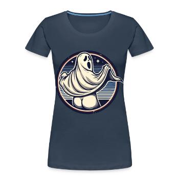 Funny Halloween Ghost Freak Under Sheet - Women's Premium Organic T-Shirt - navy - Front - Mia (176cm)