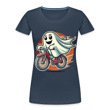 Bicycle Riding Ghost Funny Ghost - Women's Premium Organic T-Shirt - navy - Front - Mia (176cm)