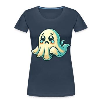 Sad Ghost Funny Ghost Design - Women's Premium Organic T-Shirt - navy - Front - Mia (176cm)