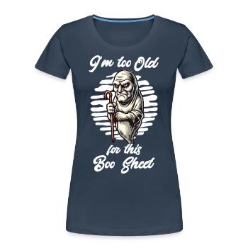 Boo Sheet fantôme drôle dire Design - T-shirt bio Premium Femme - bleu marine - Devant - Mia (176cm)