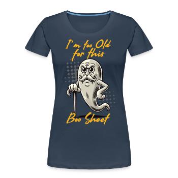 Vieux Boo Feuille Drôle Fantôme Dire Design - T-shirt bio Premium Femme - bleu marine - Devant - Mia (176cm)