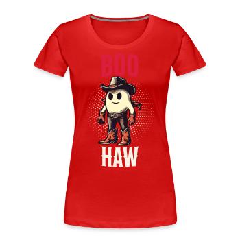 Cool Cowboy Ghost Says Boo Haw - Women's Premium Organic T-Shirt - navy - Front - Mia (176cm)