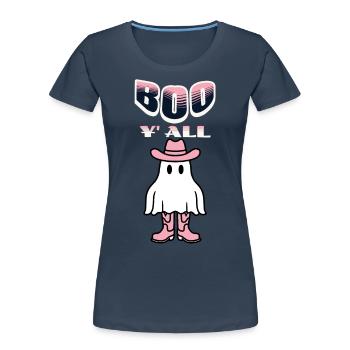 Boo y’all Cowboy Fille Fantômes Bonne humeur Rétro - T-shirt bio Premium Femme - bleu marine - Devant - Mia (176cm)