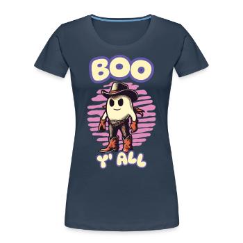 Boo y’all Cowboy Fantômes Bonne humeur Fantômes - T-shirt bio Premium Femme - bleu marine - Devant - Mia (176cm)