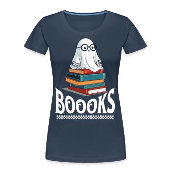Niedliches Buchliebhaber Gespenst Lustiger Spruch - Frauen Premium Bio T-Shirt - Navy - Vorne - Mia (176cm)