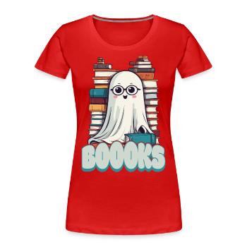Cute Book Lover Ghost - Women's Premium Organic T-Shirt - navy - Front - Mia (176cm)