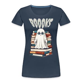 Cute Book Lover Ghost - Women's Premium Organic T-Shirt - navy - Front - Mia (176cm)