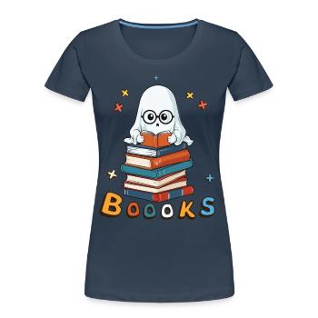 Cute Funny Book Lover Ghost - Women's Premium Organic T-Shirt - navy - Front - Mia (176cm)
