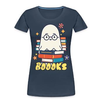 Cute Book Lover Ghost - Women's Premium Organic T-Shirt - navy - Front - Mia (176cm)
