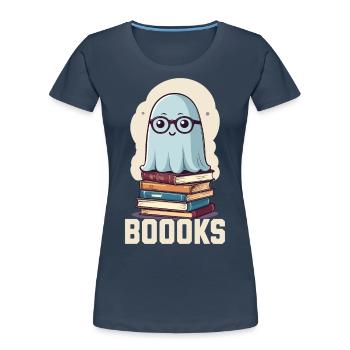 Cute book lover ghost with book - Women's Premium Organic T-Shirt - navy - Front - Mia (176cm)