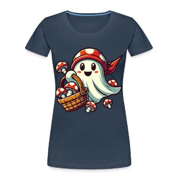 cueilleur de champignons fantôme drôle Halloween design - T-shirt bio Premium Femme - bleu marine - Devant - Mia (176cm)