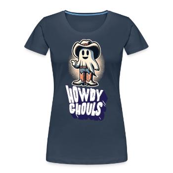 Drôle Cowboy Ghost Salutation Ghosts Girls - T-shirt bio Premium Femme - bleu marine - Devant - Mia (176cm)