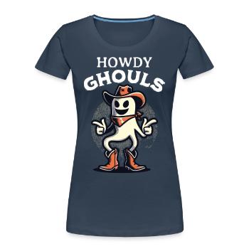 Drôle Cowboy Ghost Salutation Ghosts Girls - T-shirt bio Premium Femme - bleu marine - Devant - Mia (176cm)