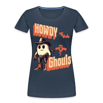 Drôle Cowboy Ghost Salutation Ghosts Girls - T-shirt bio Premium Femme - bleu marine - Devant - Mia (176cm)