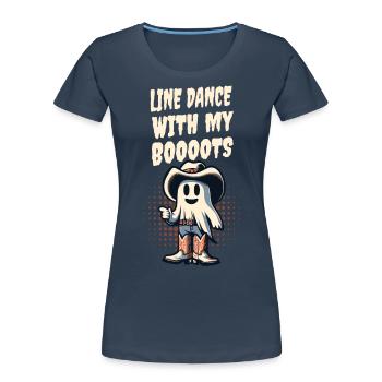 Cowboy Mit Boots Line Dance Gespenst Vintage Retro - Frauen Premium Bio T-Shirt - Navy - Vorne - Mia (176cm)