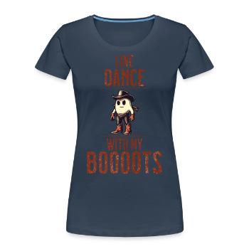 Cowboy Mit Boots Line Dance Gespenst Vintage Retro - Frauen Premium Bio T-Shirt - Navy - Vorne - Mia (176cm)