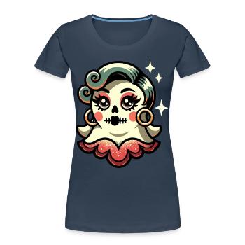 Drôle Glamour Ghoul Flashy Halloween Fille - T-shirt bio Premium Femme - bleu marine - Devant - Mia (176cm)