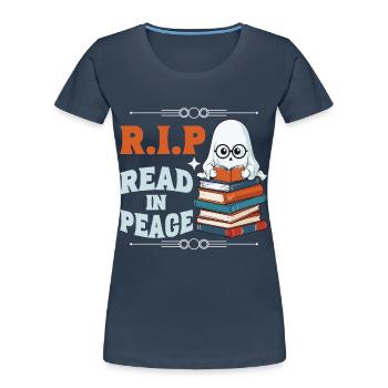 Niedliches Buchliebhaber Gespenst Lustiges Spruch - Frauen Premium Bio T-Shirt - Navy - Vorne - Mia (176cm)