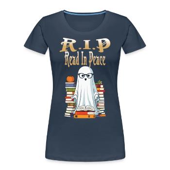 Cute Book Lover Ghost Halloween - Women's Premium Organic T-Shirt - navy - Front - Mia (176cm)