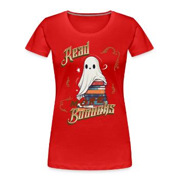 ScaryCute Book Lover Ghost Funny - Women's Premium Organic T-Shirt - navy - Front - Mia (176cm)