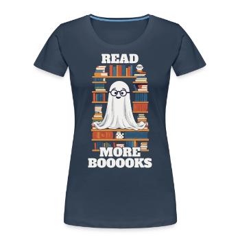Niedliches Buchliebhaber Gespenst lustiger Spruch - Frauen Premium Bio T-Shirt - Navy - Vorne - Mia (176cm)
