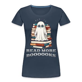 Niedliches Buchliebhaber Gespenst lustiger Spruch - Frauen Premium Bio T-Shirt - Navy - Vorne - Mia (176cm)