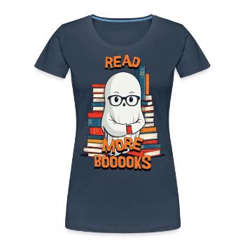 Cute Book Lover Ghost Costume Idea - Women's Premium Organic T-Shirt - navy - Front - Mia (176cm)
