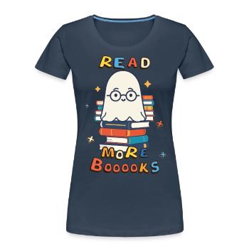 Cute Book Lover Ghost Halloween - Women's Premium Organic T-Shirt - navy - Front - Mia (176cm)