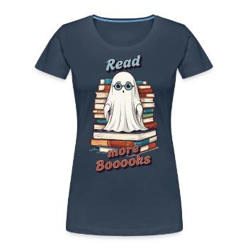 Niedliches Buchliebhaber Gespenst lustiger Spruch - Frauen Premium Bio T-Shirt - Navy - Vorne - Mia (176cm)