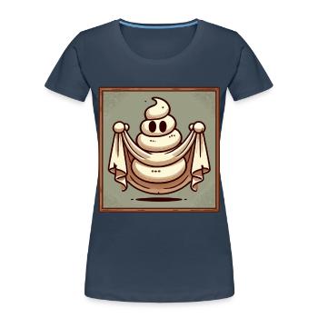 Drôle Caca Pile Ghost Bull Feuille Caca - T-shirt bio Premium Femme - bleu marine - Devant - Mia (176cm)