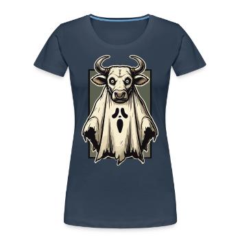 Creepy Cow Ghost Bull Sheet Costume Idea - Women's Premium Organic T-Shirt - navy - Front - Mia (176cm)
