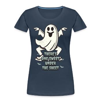 Lustiger Gespenster Spruch Retro Kostüm - Frauen Premium Bio T-Shirt - Navy - Vorne - Mia (176cm)