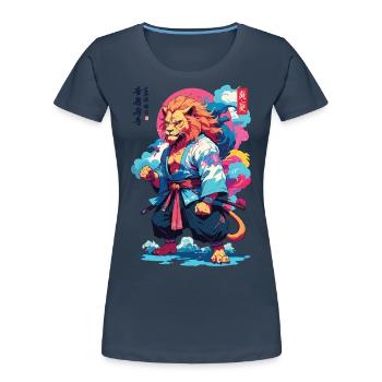 Samouraï Lion Esthétique Vaporwave Style Japon Art - T-shirt bio Premium Femme - bleu marine - Devant - Mia (176cm)
