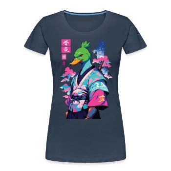 Samurai Ente Im Aesthetic Vaporwave Stil - Frauen Premium Bio T-Shirt - Navy - Vorne - Mia (176cm)