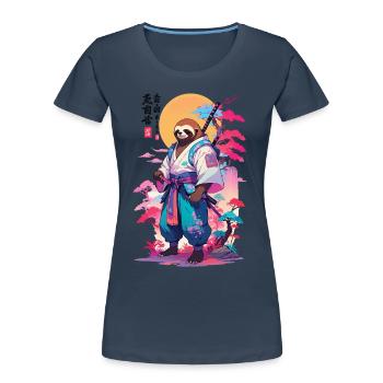 Samurai Faultier Aesthetic Vaporwave Stil - Frauen Premium Bio T-Shirt - Navy - Vorne - Mia (176cm)