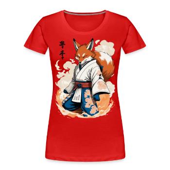 Kitsune Samurai Fuchs Vintage Ukiyo-e Stil - Frauen Premium Bio T-Shirt - Navy - Vorne - Mia (176cm)