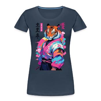 Tiger Yokai Vaporwave Aesthetic Samurai Art - Women's Premium Organic T-Shirt - navy - Front - Mia (176cm)