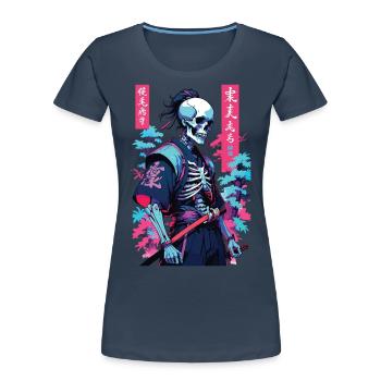 Oni squelette samouraï vaporwave esthétique japon style - T-shirt bio Premium Femme - bleu marine - Devant - Mia (176cm)