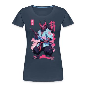 Samouraï Oni Yokai Esthétique Style Vaporwave - T-shirt bio Premium Femme - bleu marine - Devant - Mia (176cm)